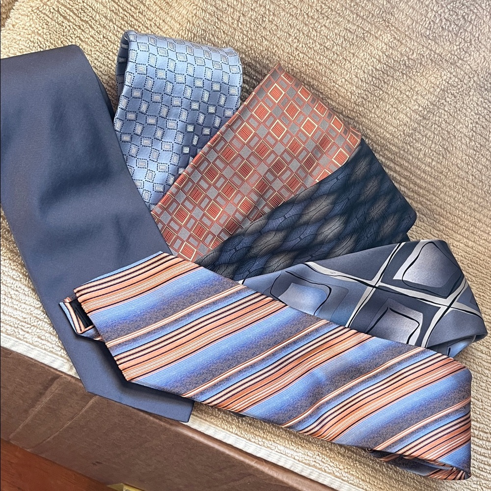 6 Men's Ties various colors, Blue, Orange, Gray. All for one price